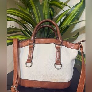 Cream Brown Satchel Crossbody Bag Structured Top Handle Purse
